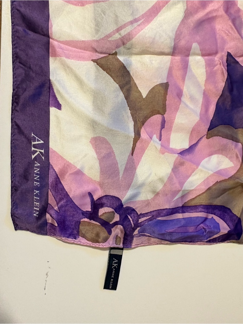 Anne Klein Purple and Pink Floral Silk Scarf with Cream Accents - Picture 5 of 6